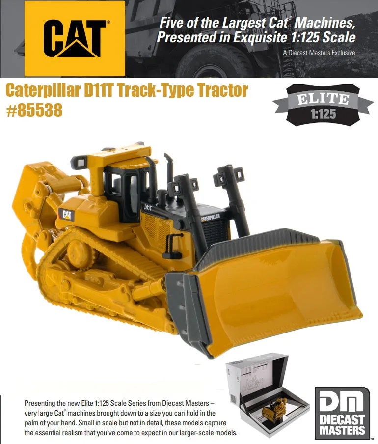 New  Elite Series 1:125 Scale CAT D11T Track-Type Tractor by DM Diecast Master for Collection gift 85538