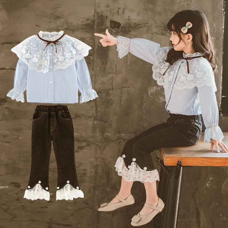 

Fashion Spring Autumn Girls Clothing Set 2020 Children Cute Lace Tops & Jeans 2Pcs Kids Outfits Teen Girl Clothes 3-12 Years