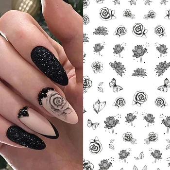 

3D Nail Sticker Rose Flower Series Nail Decals Butterfly Colorful Design Transfer Nail Sticker DIY Nail Art Decoration