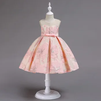 

New 5-10 year old girl baby dress summer princess dress net yarn shoulder puff dress flower girl print bow wedding dress