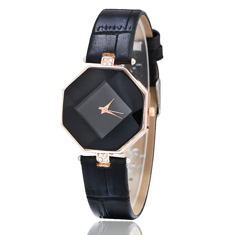 Женские часы огранка камня геометрические Хрустальные кожаные кварцевые наручные часы модные часы женские часы Relogio Feminino