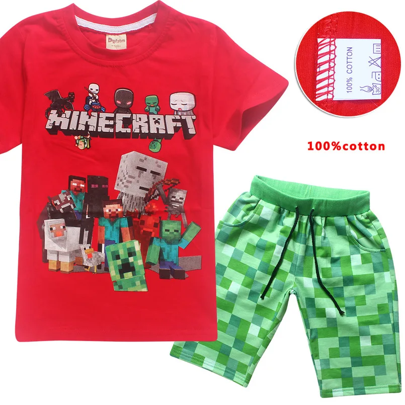 

Boys Girls Summer Minecraft Cartoon Children Clothing 100% Cotton Short Sleeve T-Shirts + Pants Sports Sets Toddler Boy Clothes