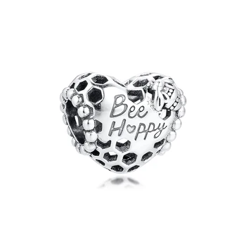 

CKK Silver 925 Jewelry Bee Happy Honeycomb Heart Charm Fits Original Bracelets Sterling Silver Beads