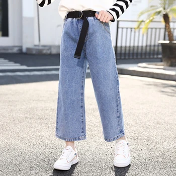 

Cuhk Children's Cowboy Wide-legged Pants Teenager Girl Cotton Blend Blue Denim Loose Jeans Toddler Straight Casual Kids Trousers