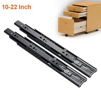 

2pcs 10-22" Metal Buffer Mute Drawer Slides Soft Close Drawer Track Rail Sliding Three-Section Cabinet Slides Furniture Hardware