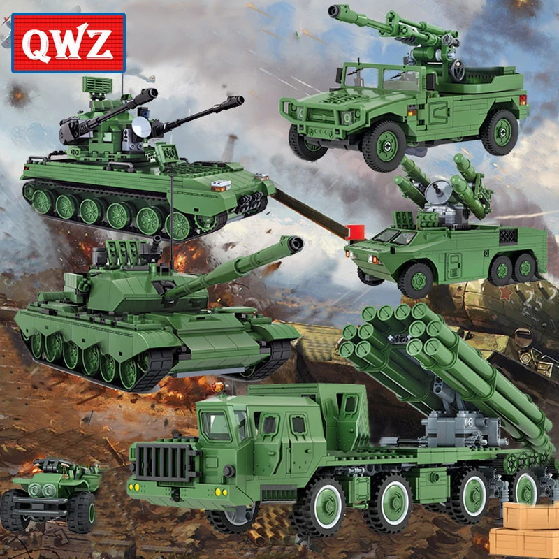 

QWZ Military Series Tank Rockets Missile Model Legoes Building Blocks Toys Educational Bricks For Children Toys Gifts