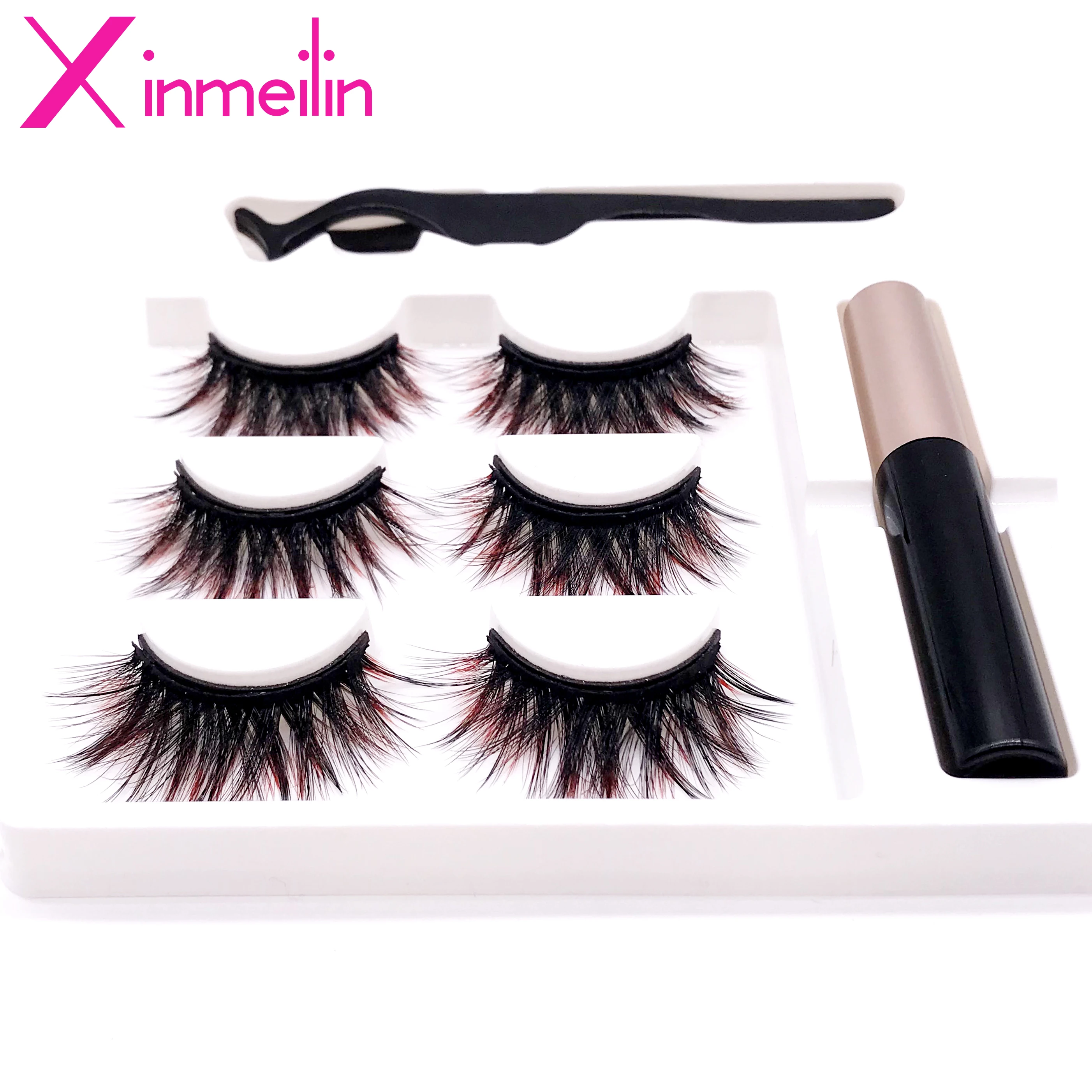 

Hot 3 Pairs 6D Gradient Color Magnet Fake Eyelash Set Multicolor Optional Waterproof Long Lasting Magnetic Eyelash Extension kit