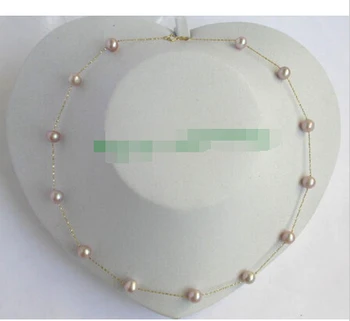 

@@@@@ stunning 8mm round purple pearls gold chain necklace j512 6.09