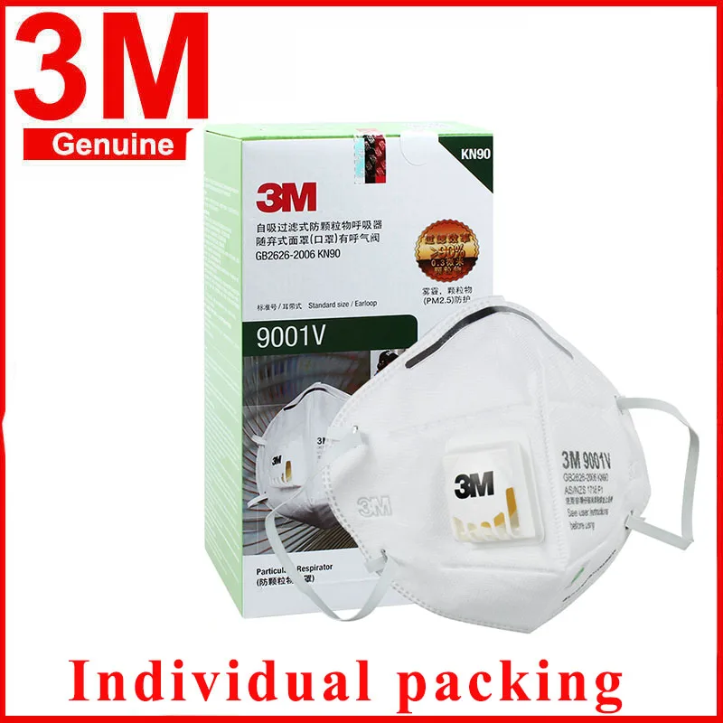 

3M 9001V Masks 1pcs/box PM2.5 KN90 Ear band Particulate Respirator Dust Mask with Cool Flow Valve Breathable Mask individual