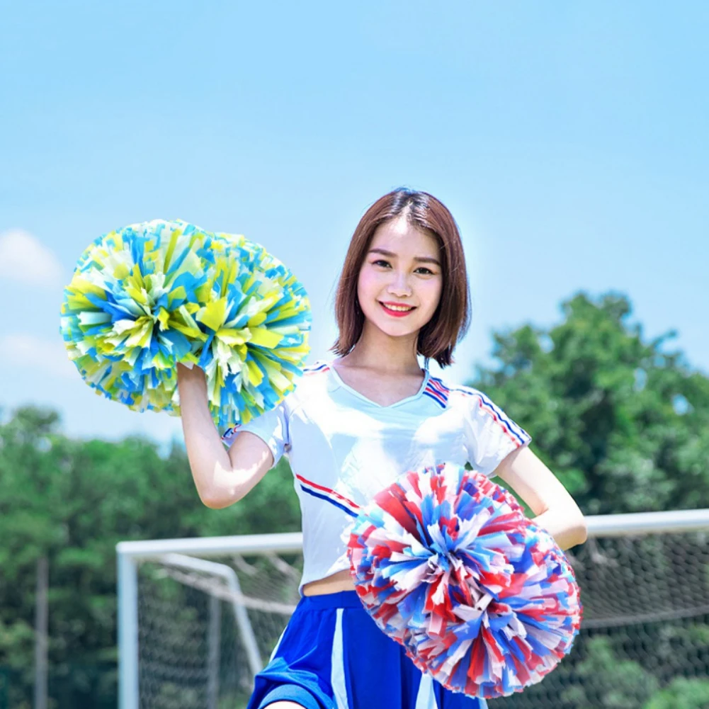 Description Picture 6 of item2 piece Cheerleading Pompoms colorfast no fading cheerleader pom poms  Cheer Pom Majorettes Bouquet Plastic Handles