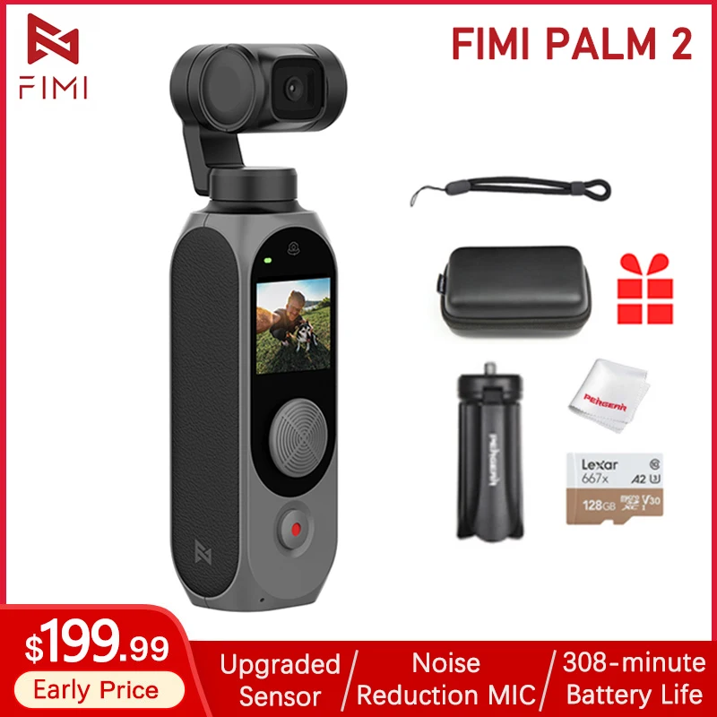 In Stock Fimi Palm 2 3-Axis Handheld Gimbal Camera Stabilizer Upgraded Sensor Noise Reduction Mic 128° Wide Angle