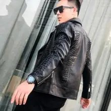 M-3XL новая мужская одежда, индивидуальная Корейская мотоциклетная куртка из искусственной кожи с заклепками размера плюс, пальто для стилиста, костюмы певицы