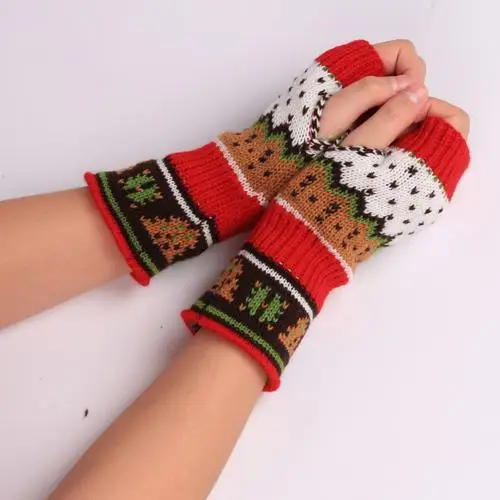 Красочные женские перчатки без пальцев, вязаные теплые длинные перчатки на запястье, теплые рождественские подарочные перчатки гуанты invierno - Цвет: Красный