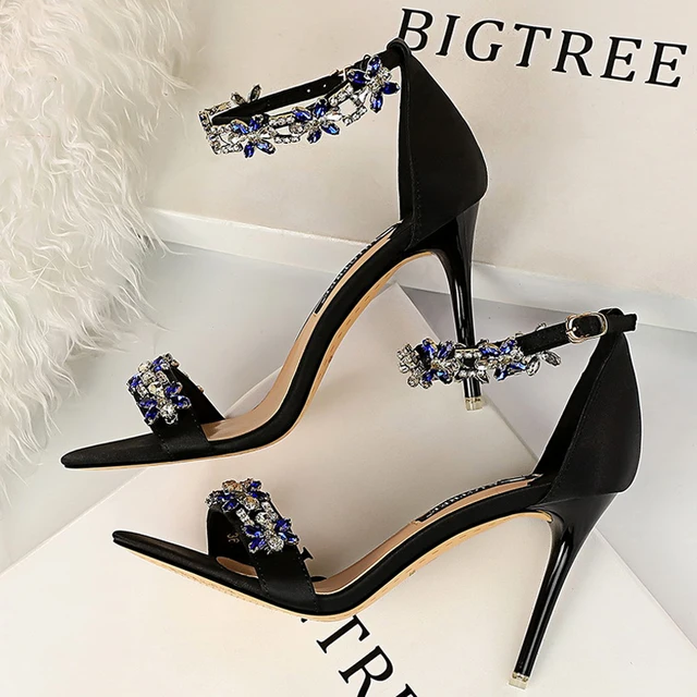 BIGTREE Shoes Open Toe Rhinestones Sandals Women 2025 New Designer Sexy High Heels Sandals Female Shoes Summer Heeled Sandals 2