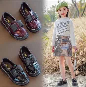 

Spring children leather shoes for girls princess shoes with bow kids baby boys square head student school single shoes fashion