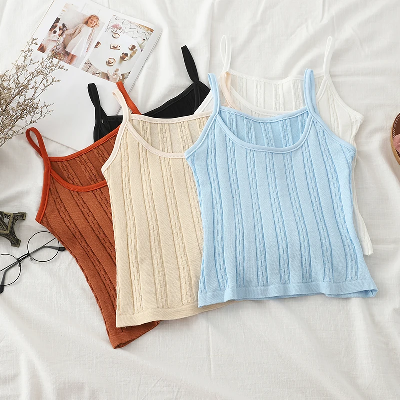 

Sexy Knitted Top Summer Tank Top Women Camisole Blouse Sleeveless Slim Knit Top Female T-shirt Sweet Vest Casual Camis