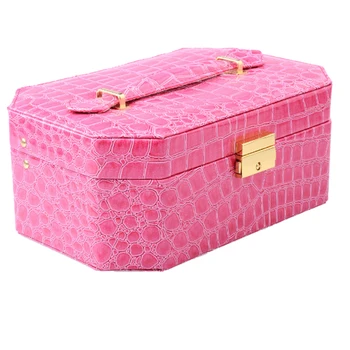

PU Leather Jewelry Box, Girls Jewelry Organizer, Mini Travel Case, Mirror, Watch Organizer, Lockable - Rose Red