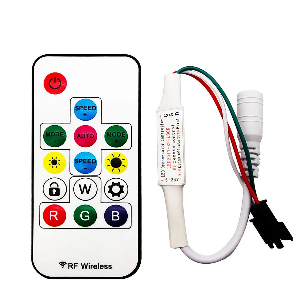 

DC5-24V 14Keys Led Controller Smart RF Wireless Full Color Remote For 3Pin Individual Addressable 5050 RGB Strip Pixel Dimmer
