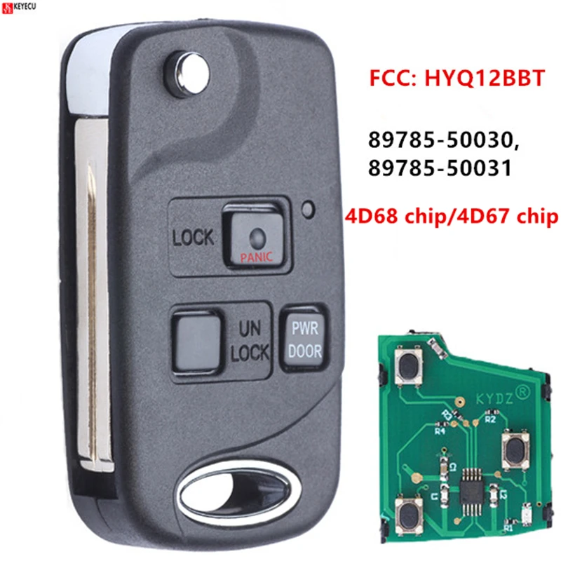Keyecu складной удаленное брелок 3 кнопки 4D67 чип/4D68 чип для Lexus EX330 RX330 2004 2005 2006 2007-FCC, аддитивного цветового пространства: HYQ12BBT