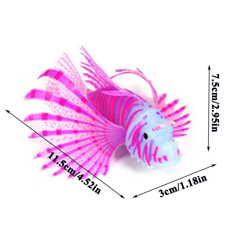 Small Aquarium Artificial Luminous Lionfish Fish Tank Landscape Silicone Fake Fish Glow In Dark Ornament Home Decor