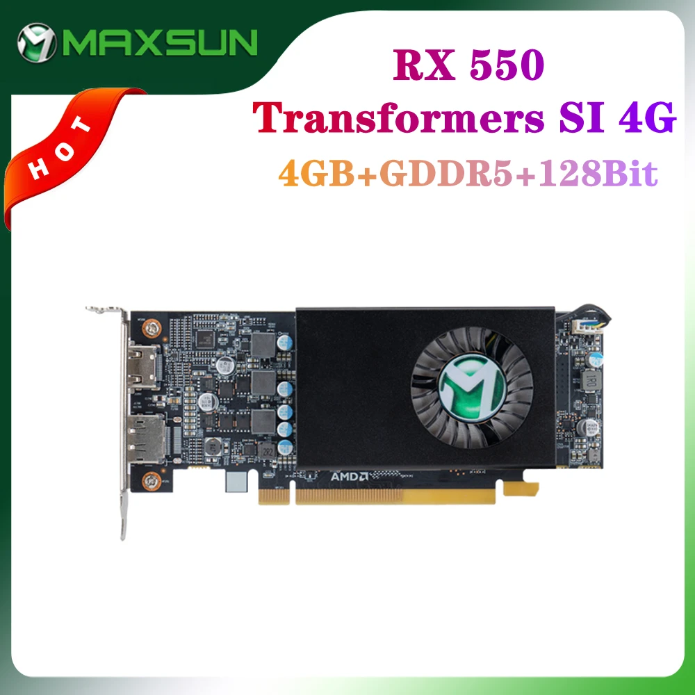 MAXSUN Full New AMD RX 550 Transformers SI 4G GDDR5 14nm Computer PC Gaming Video HDMI-compatible+DP 128Bit Graphics Card GPU display card for pc Graphics Cards