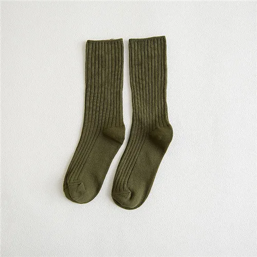 CHAOZHU Classic New Loose Socks Women 200 Needles Cotton Knitting Rib Solid Colors 14 Kinds of 4 Seasons Basic Daily Women Socks Army Green