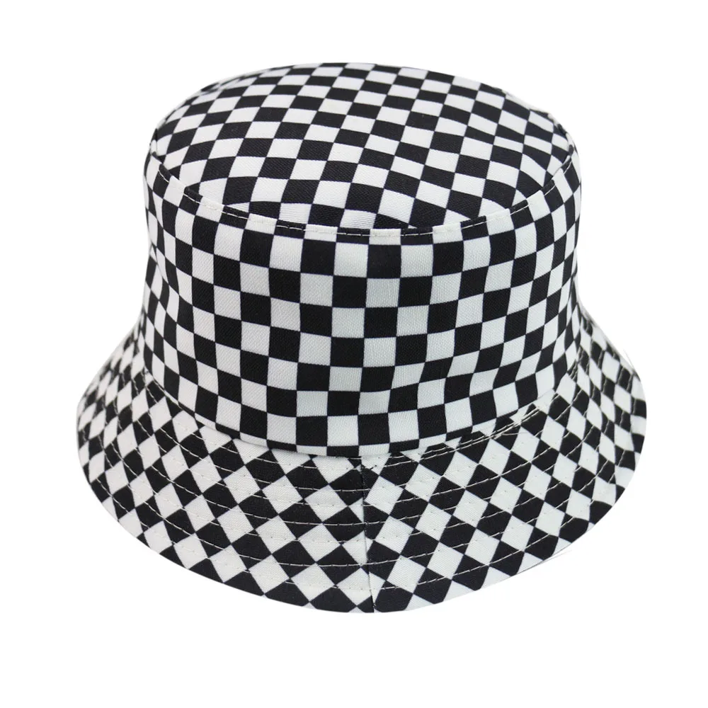 Plaid Black White Panama Bucket Hats Reversible Cotton Adult Woman Mens Fishing Hats For Men Women Hip Hop Bob Unisex Caps 2020