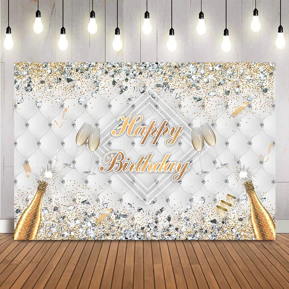 Decoração de Festas de Aniversário para Adultos com Glitter Diamantes Brilhantes Champanhe para Fundo de Fotos de Aniversário