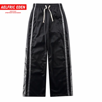 

Aelfric Eden Vintage Rayon Pants Men Hip Hop Streetwear Side Stripe Men Trousers Cotton Harajuku Oversized Joggers Pants Black