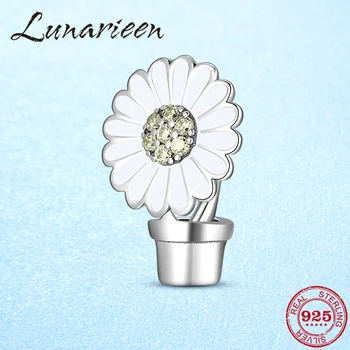 

New 925 Sterling Silver Lovely garden series sunflowers Round DIY beads Fit Original europeu Charm Bracelet fine Jewelry making