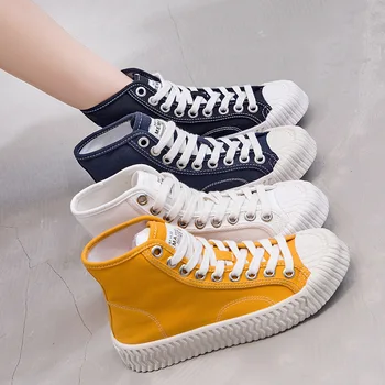 

Canvas Shoes Female 2019 Small White Shoes Gao Help Leisure Sports Biscuits Shoes Wind Board Shoes Tide