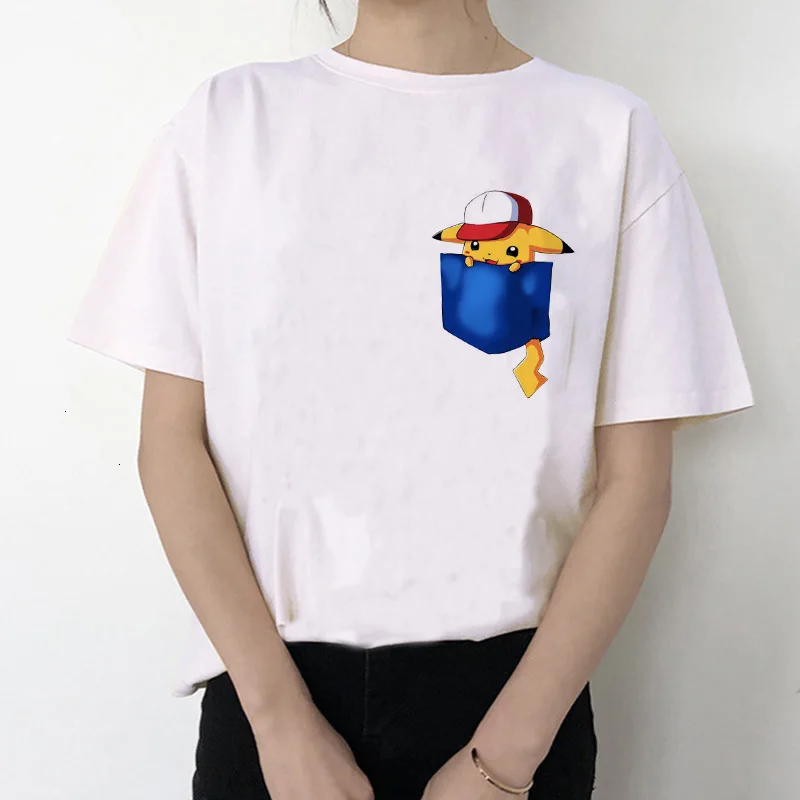 Женская футболка в стиле Харадзюку «Покемон го каваи Пикачу», Ullzang, забавная футболка в стиле аниме, 90 s, милая футболка с героями мультфильмов, корейский стиль, женская футболка
