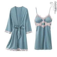Шелковые пижамы, платье, сатин, 2 шт., комплекты для сна, женская сексуальная ночная рубашка, Пижама Халат, домашняя одежда, комплект одежды для отдыха, женская одежда