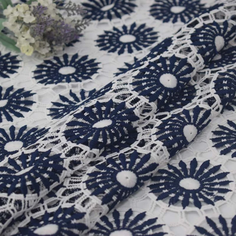 Темно-синие петли бутон шелковое кружево вышитая ткань для платья ткана Базен riche getzner tissu Африканский tissus telas для платья