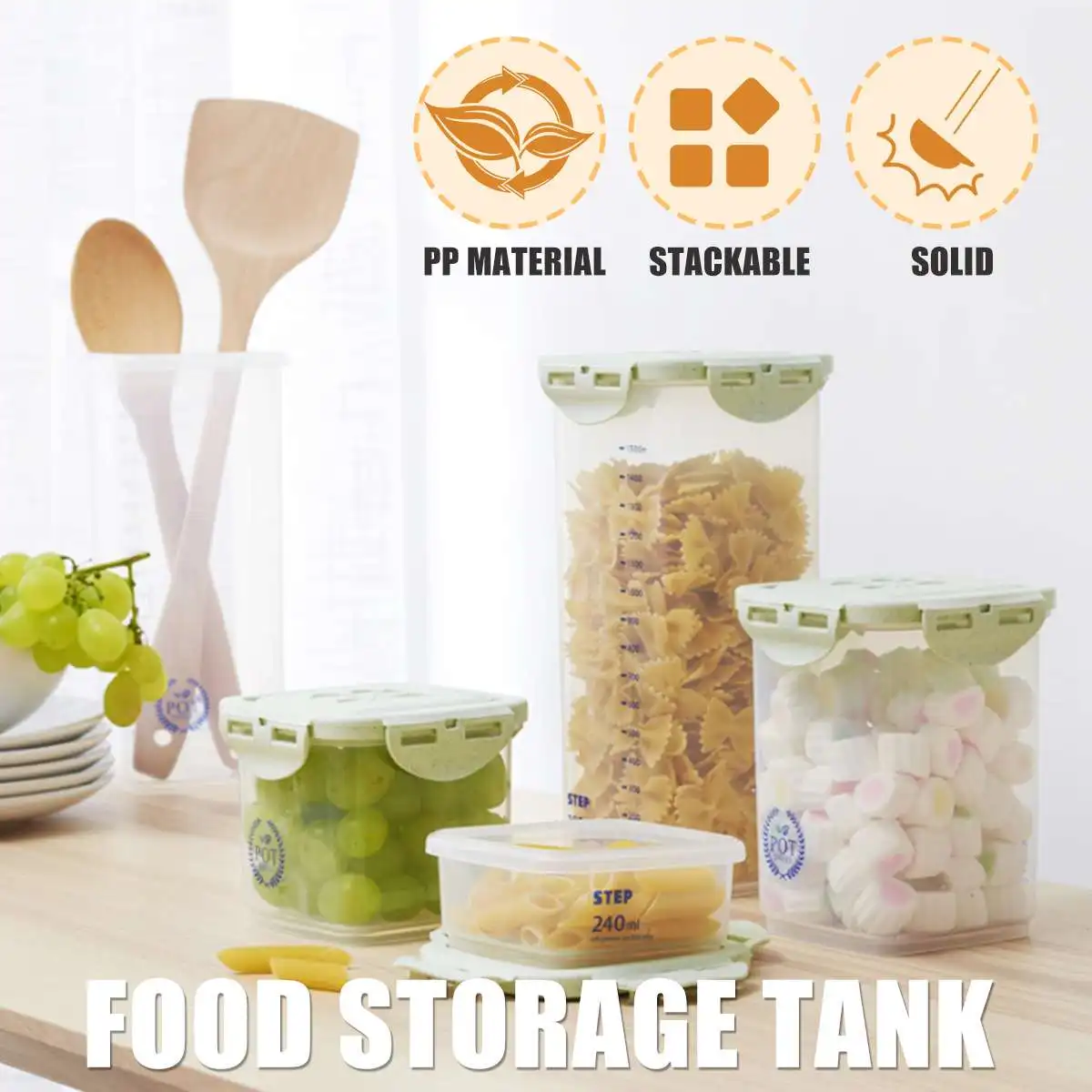 

5pcs Food Storage Container Kitchen Organizer Cans for Spices Noodle Refrigerator Transparent Sealed Can Kitchen Jars with Lids