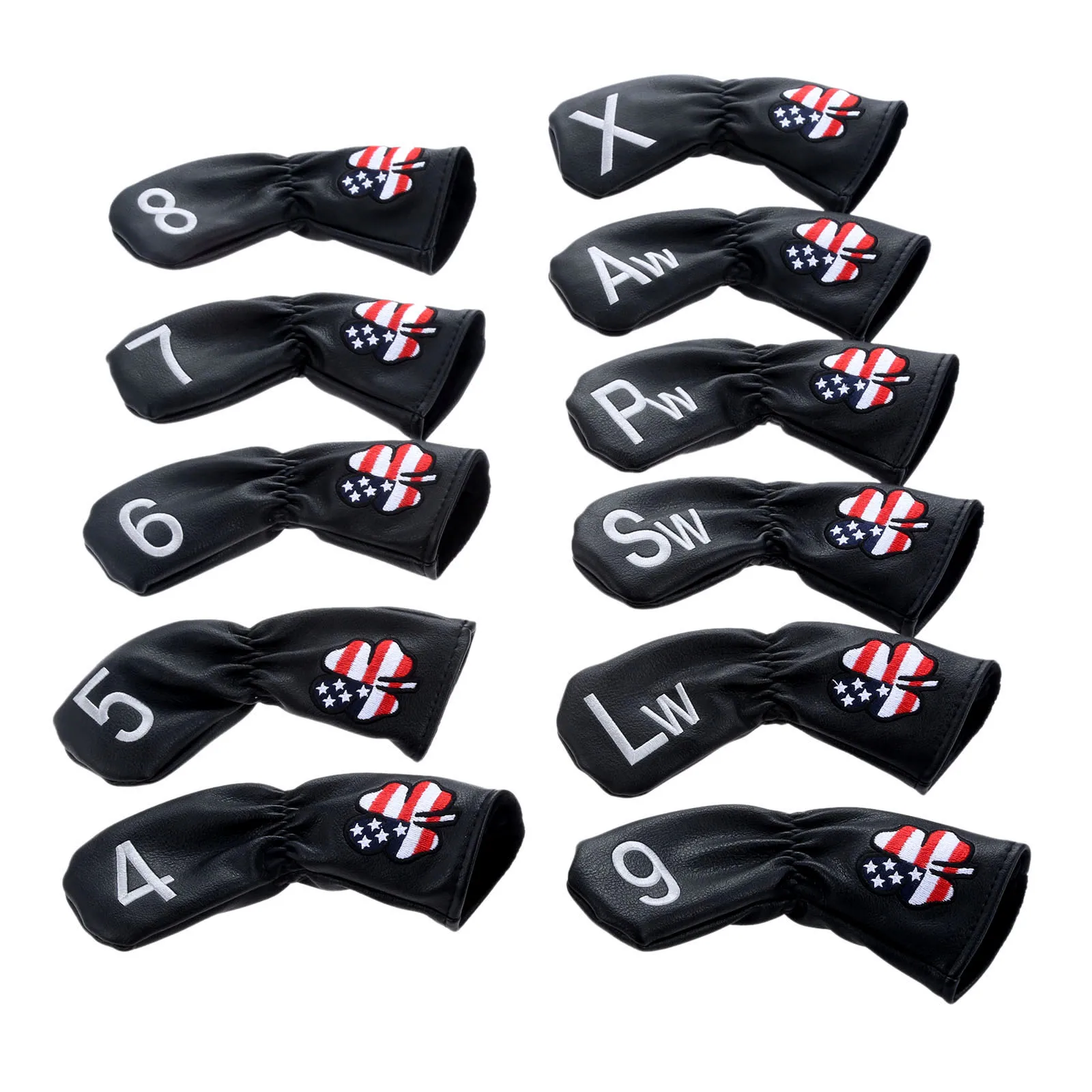 11 шт. Lucky Clover Golf Club железная головка покрывает мягкие из искусственной кожи клюшки для гольфа с номером напечатанным 4,5, 6,7, 8,9, Aw, Sw, Pw, Lw, X