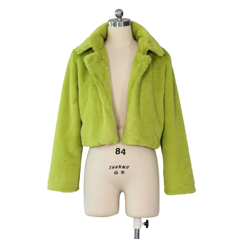 Женское пальто из искусственного меха, осенне-зимняя короткая куртка с длинным рукавом, пальто, 6 цветов, Повседневная однотонная теплая