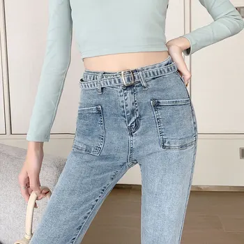 

Women High Waist Denim High Elastic Pants Women Korean Casual Slim Thin Skinny Slim Pencil Pants Women Denim Jeans 2020