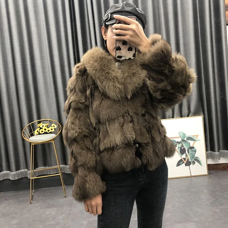 Collar style o-образный вырез для верхней одежды женский три четверти рукав лисий мех короткий дизайн Лоскутная кожаная травяная куртка Женское пальто - Цвет: Collar style
