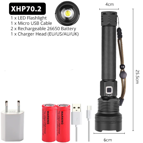 Package G Супер яркий XHP70.2 светодиодный фонарик P8 Мощный водонепроницаемый Светодиодный фонарь 18650 26650 аккумулятор USB Перезаряжаемый для кемпинга - Испускаемый цвет: Package G