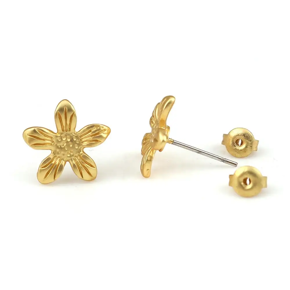 

DoreenBeads Zinc Based Alloy Ear Post Stud Earrings Findings Flower Apple Fruit Matt Gold Jewelry DIY Charms 13mm x 12mm, 6 PCs