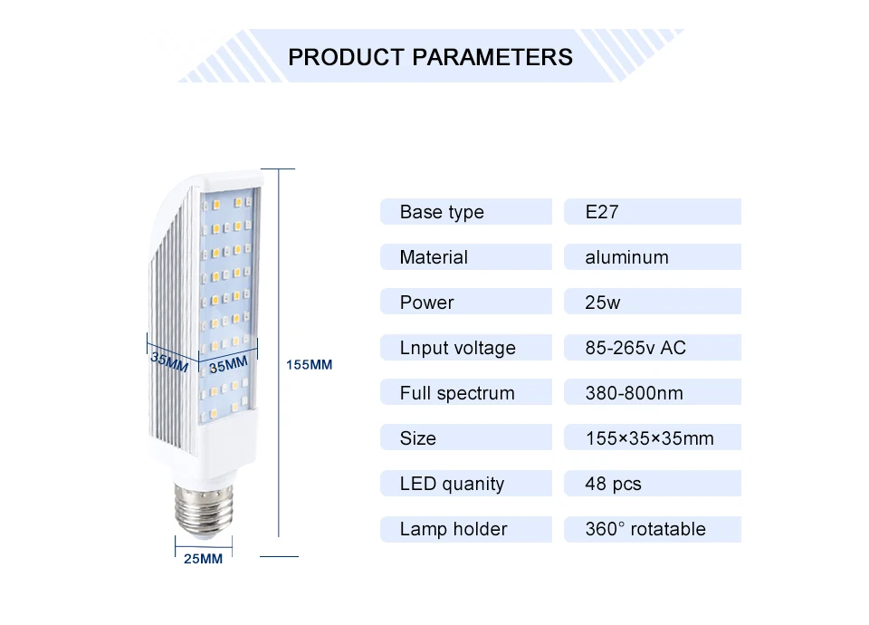 48 Светодиодный S 25W E27 светодиодная лампа для выращивания растений полный спектр двойной головкой гибкий светильник для теплицы цветок растительный светильник EU/US