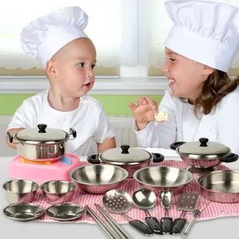 

20Pcs Stainless Steel Mini Cookware Utensils Set Children Kitchen Cooking Pretend Roleplay Pots Pans Toys Educational Toys