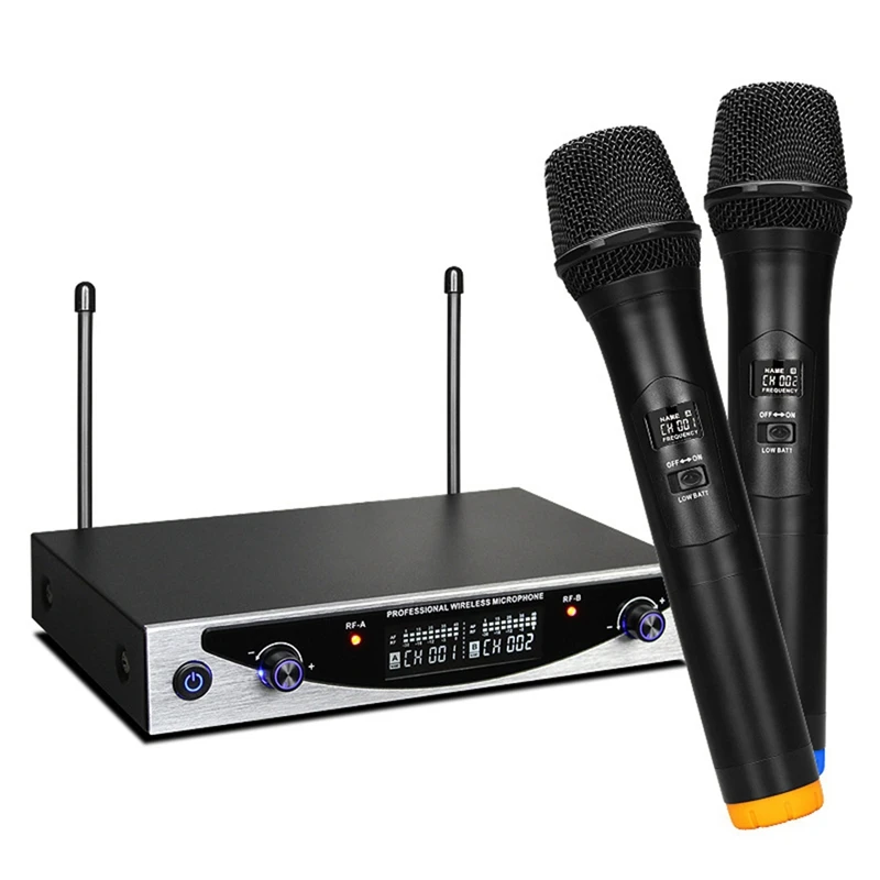 

2 Channels UHF Wireless Handheld microphone System Professional Karaoke microphone Family KTV Dual Stereo MIC Condenser EU Plug
