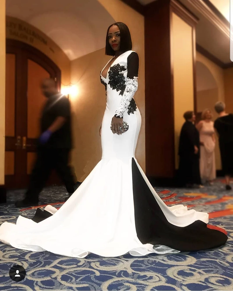 Zwart En Wit Lange Prom Dress 2020 Afrikaanse Zwarte Vrouwen Meisje Kralen Applicaties Lange Mouwen Mermaid Prom Dresses Zwart En Wit Lange Prom Dress 2020 Afrikaanse Zwarte Vrouwen Meisje Kralen Applicaties Lange Mouwen Mermaid Prom Dresses