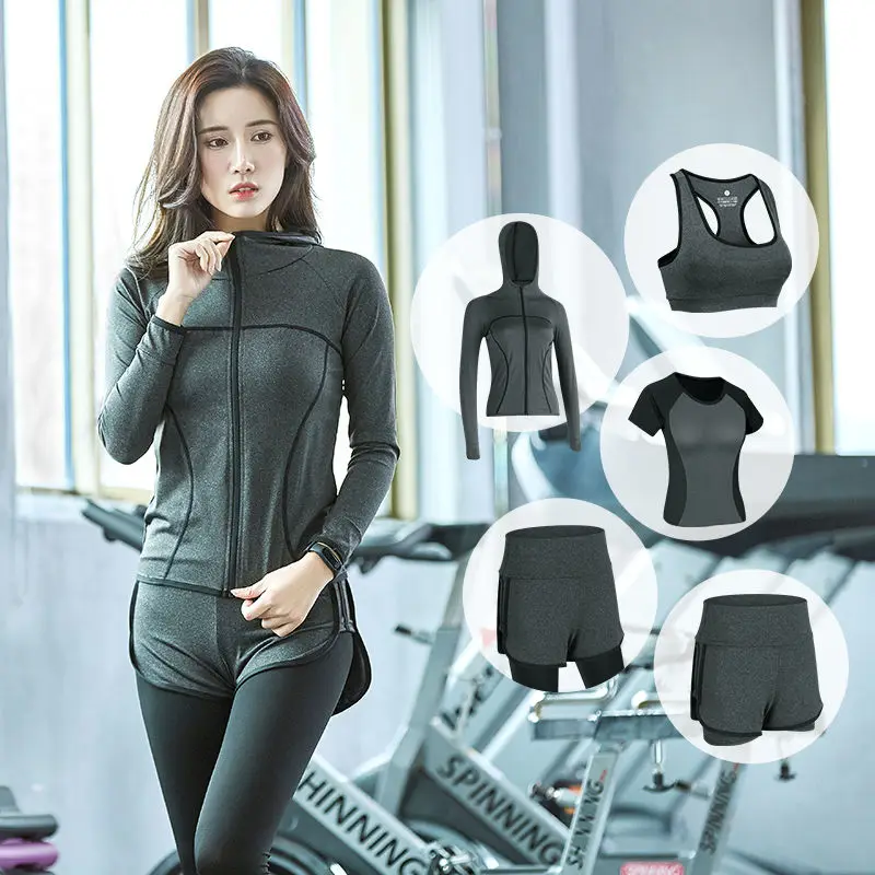 

Top women four Seasons 2 Piece Set running Fitness Women Set mode femme Lightweight Breathable quick-drying 5 piece set coat