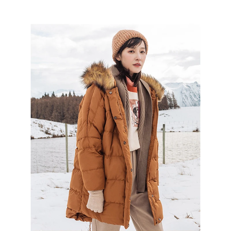 

INMAN Winter New Arrival Fur Collar Front Short Back Long Women Warm Down Coat