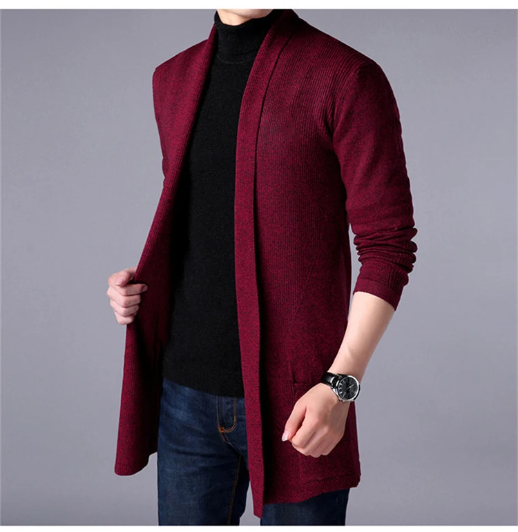 Весна молодежный Мужской свитер сплошной цвет джемпер Корейская рубашка с длинными рукавами мужской тонкий длинный кардиган свитер J744 - Цвет: Wine Red
