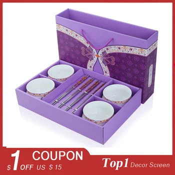

Kitchen Tools Western Vintage Purple Tableware Sets Bowls Chopstick Ice Cream Spoon Sets Cutlery For Travel Office Home