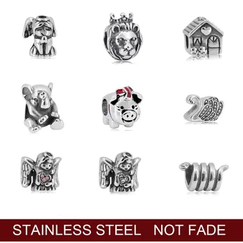 

New Stainless Steel Love Animal Angle Lion Charms Beads fit Pandoras Bracelets Necklaces For Women DIY Jewelry Accessories